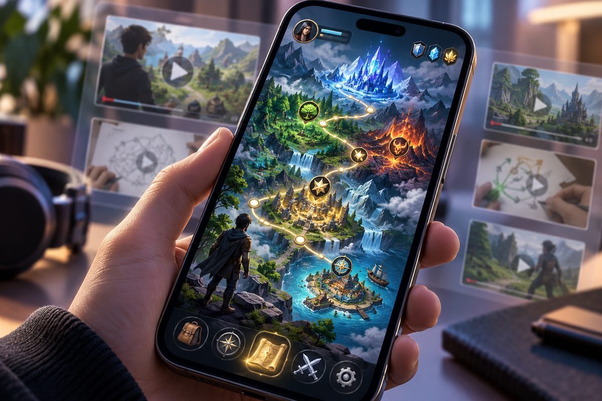 A phone showing a complex adventure game