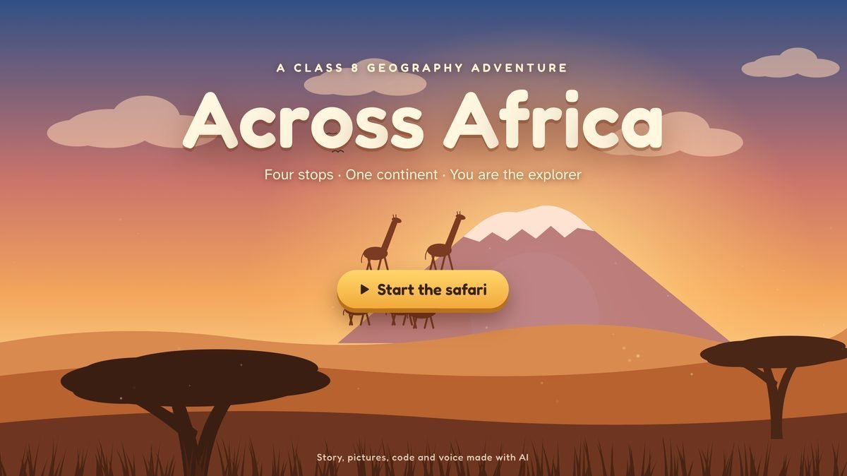 The opening screen of the Across Africa geography game